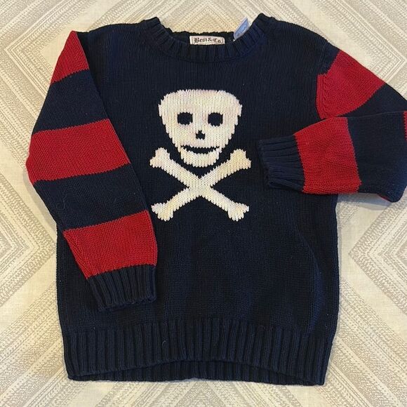 Best & Co. Boys Navy & Red Sweater with Skull and Crossbones - Size 5 - Picture 1 of 6